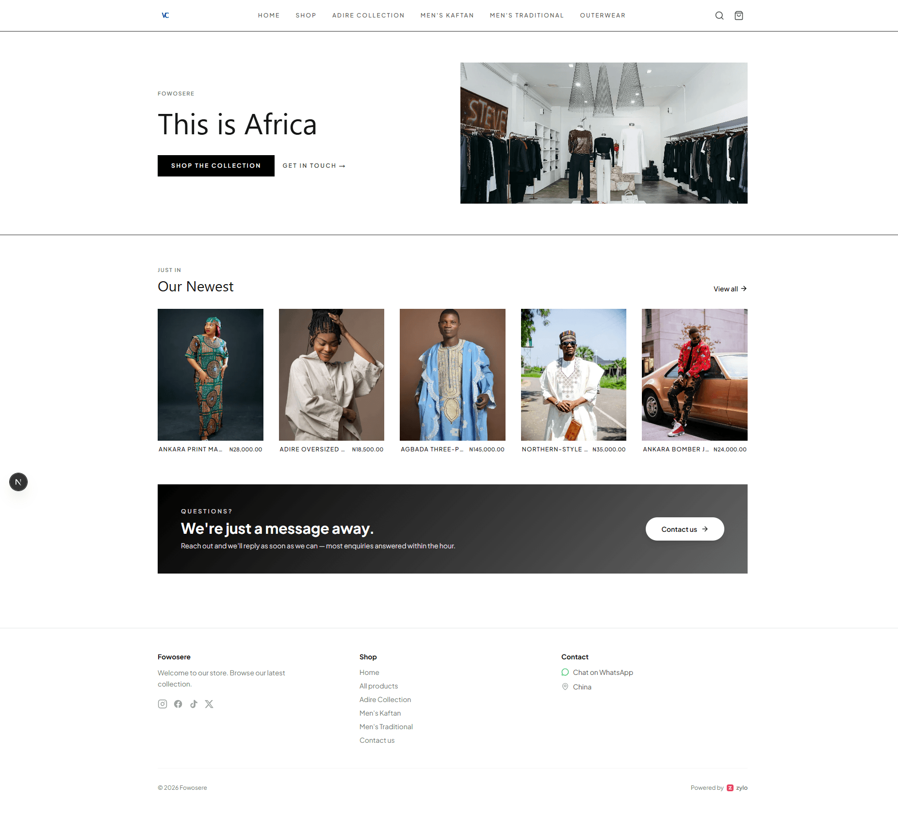 Minimal template storefront — split hero and restrained type.